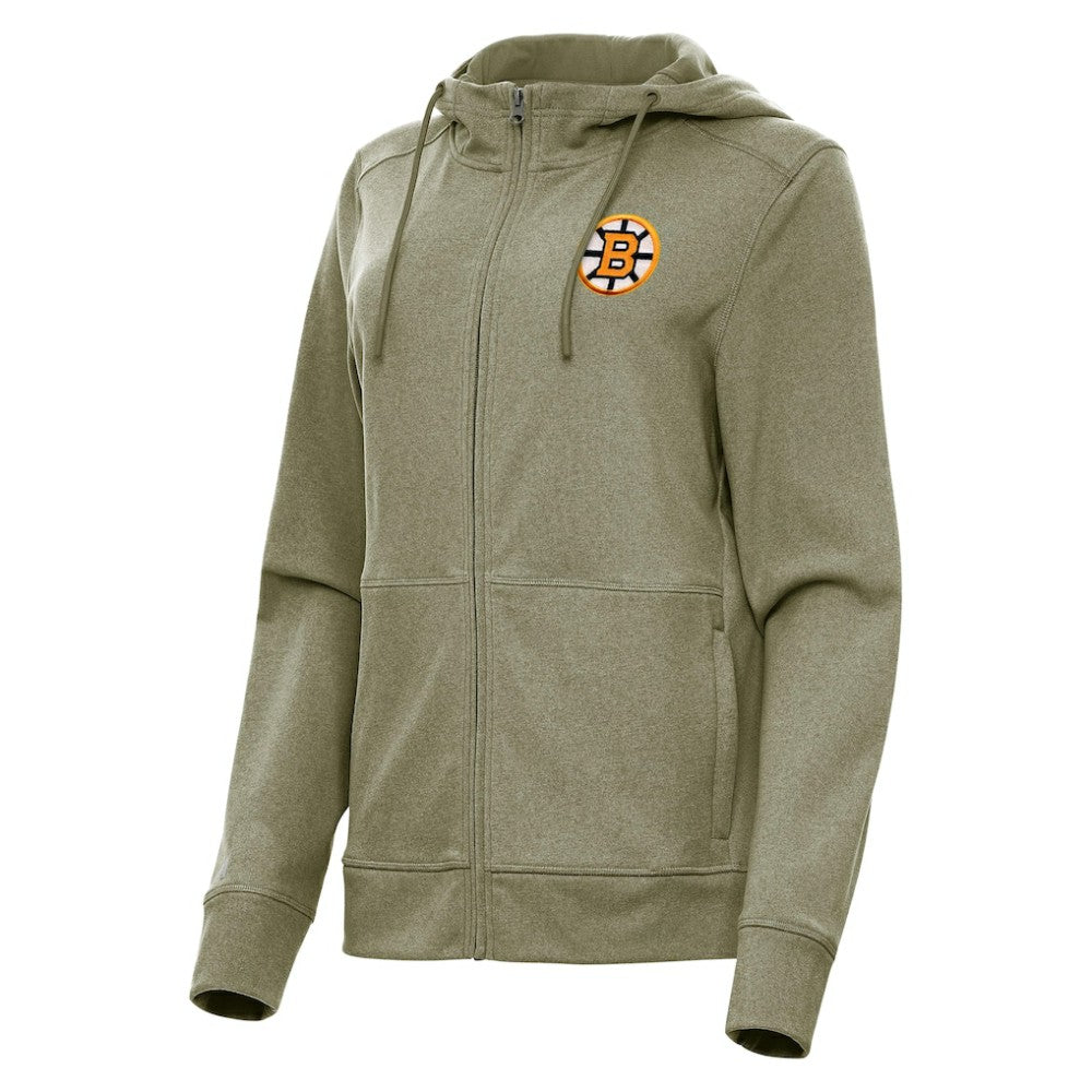 Boston Bruins Antigua Women's Seeker Full-Zip Hoodie Olive