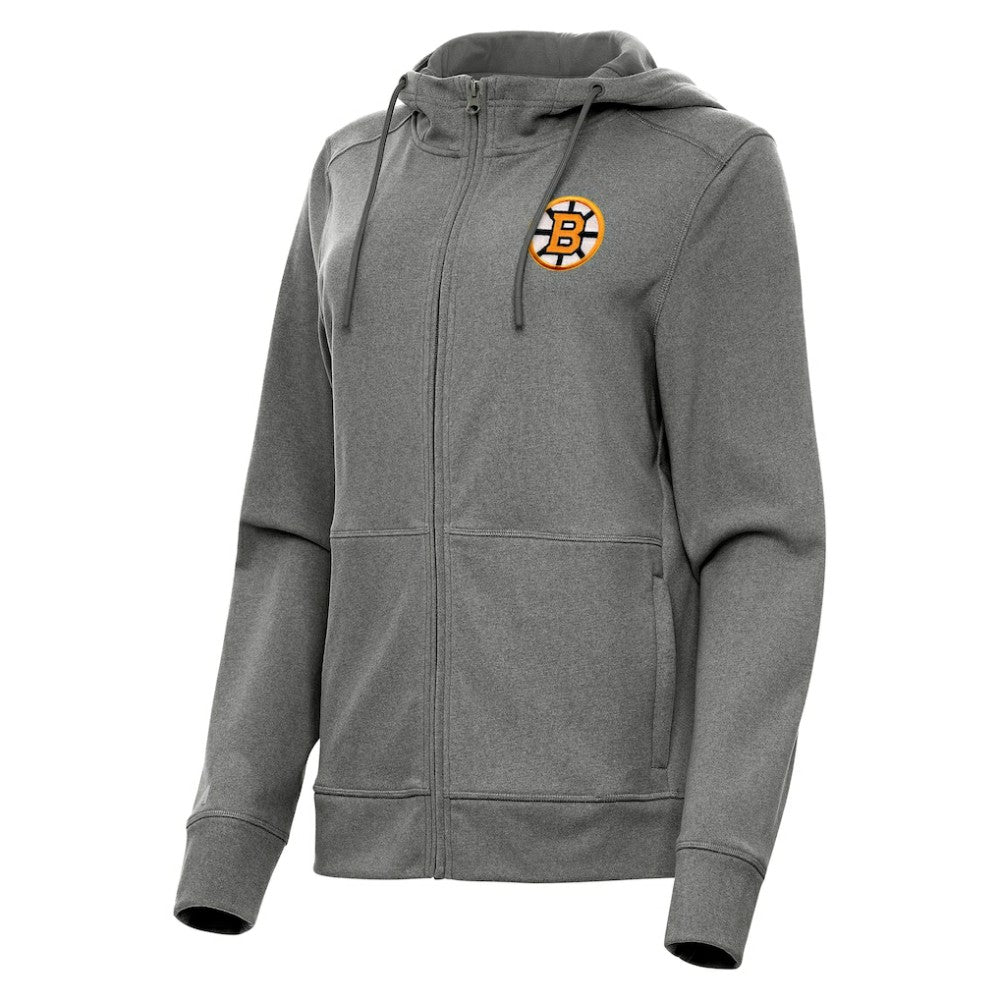 Boston Bruins Antigua Women's Seeker Full-Zip Hoodie Heather Black