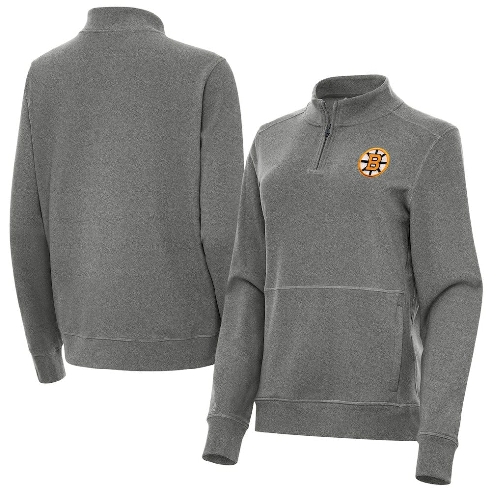 Boston Bruins Antigua Women's Crush Quarter-Zip Pullover Heather Black