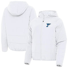 St. Louis Blues Antigua Women's Raglan Universe Full-Zip Hooded Jacket White