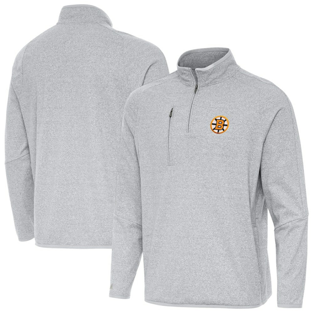 Boston Bruins Antigua Certain Tri-Blend Quarter-Zip Top Heather Gray