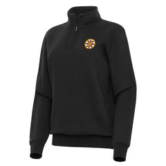 Boston Bruins Antigua Women's Victory Quarter-Zip Pullover Top Black