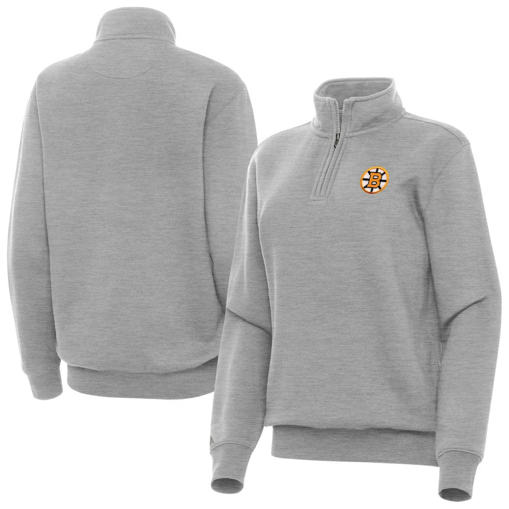 Boston Bruins Antigua Women's Victory Quarter-Zip Pullover Top Heather Gray