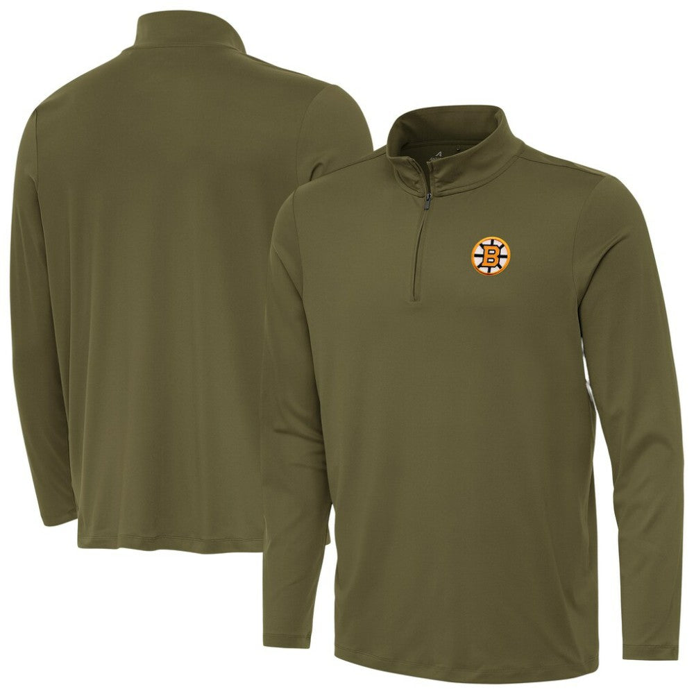 Boston Bruins Antigua Reprocess Quarter-Zip Pullover Olive