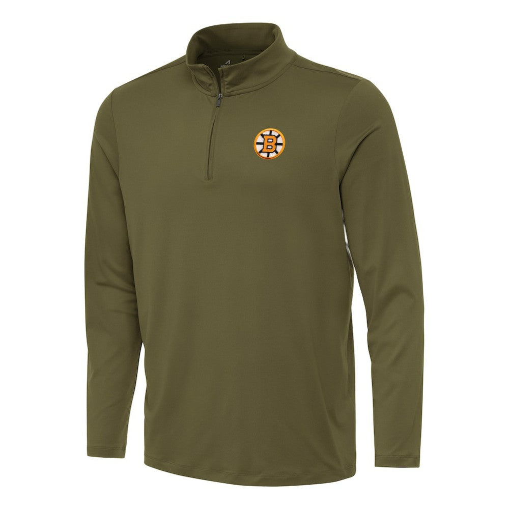 Boston Bruins Antigua Reprocess Quarter-Zip Pullover Olive