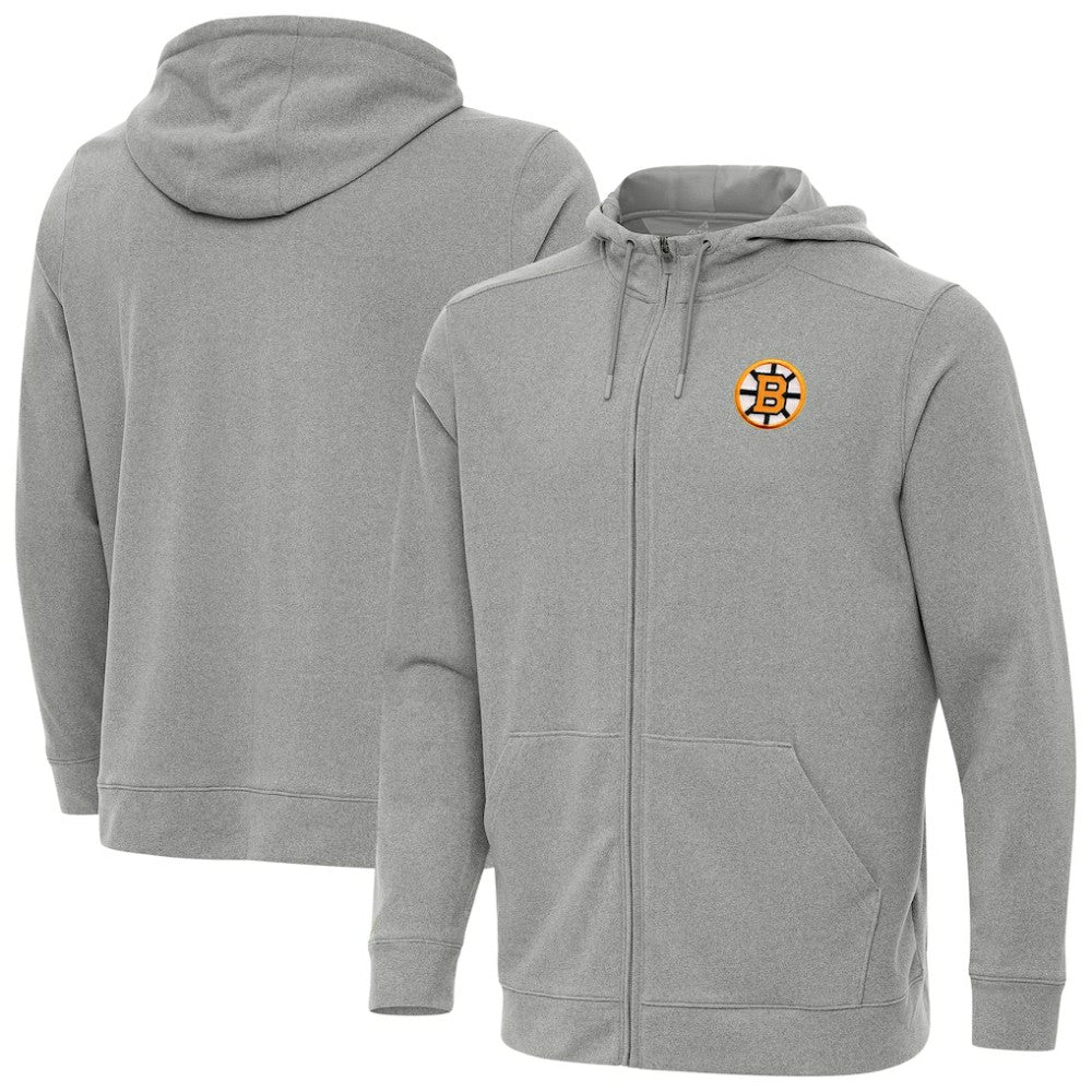 Boston Bruins Antigua Effortless Full-Zip Hoodie Heather Gray