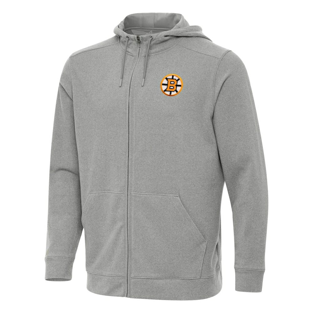 Boston Bruins Antigua Effortless Full-Zip Hoodie Heather Gray