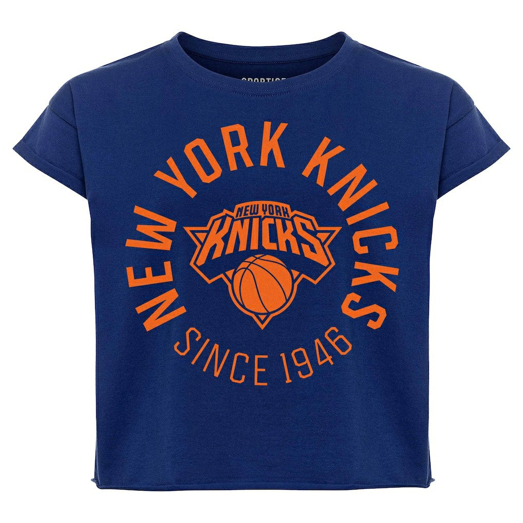 New York Knicks Sportiqe Women's Cropped Genuine Issue Collection Alana T-Shirt - Navy for sale