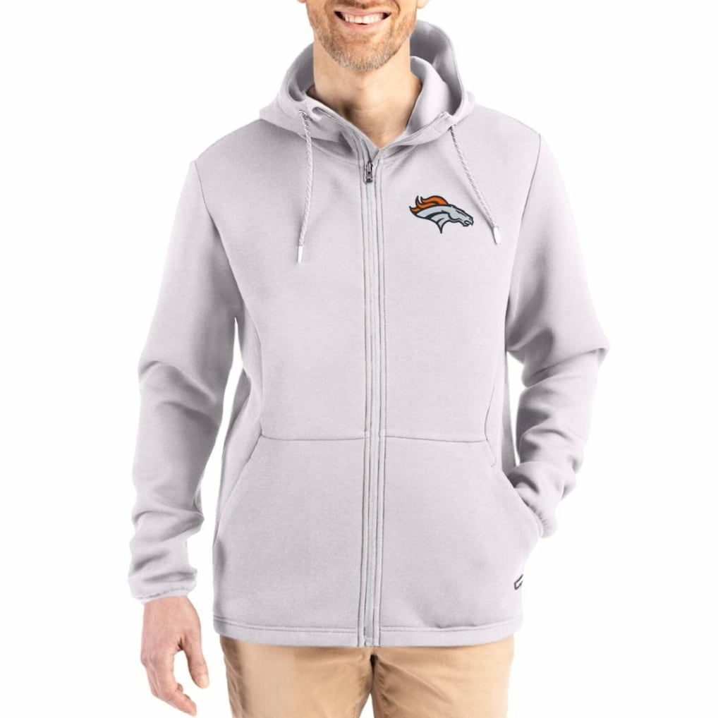 Denver Broncos Cutter & Buck Roam Epic Comfort Recycled Full-Zip Hoodie Jacket - Gray on sale