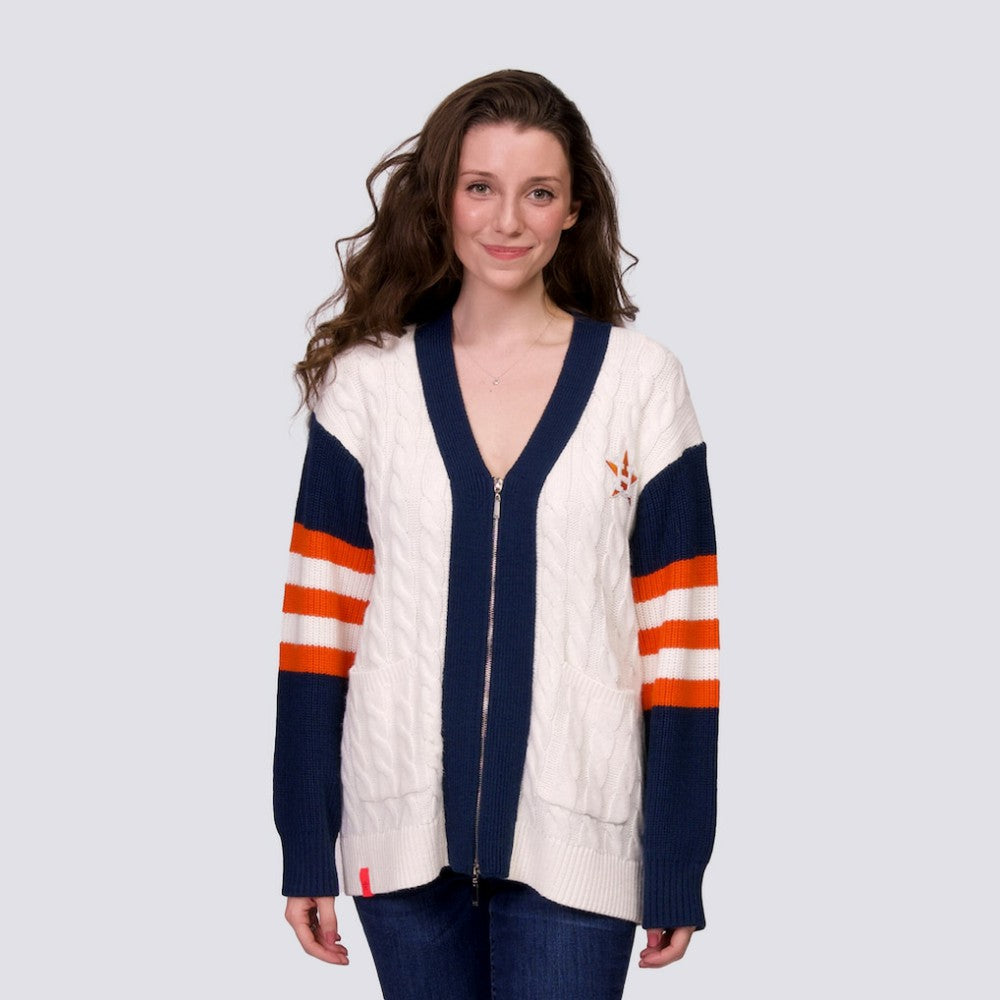 Houston Astros Lusso Women's Shyla Knit V-Neck Full-Zip Sweater - Navy/White
