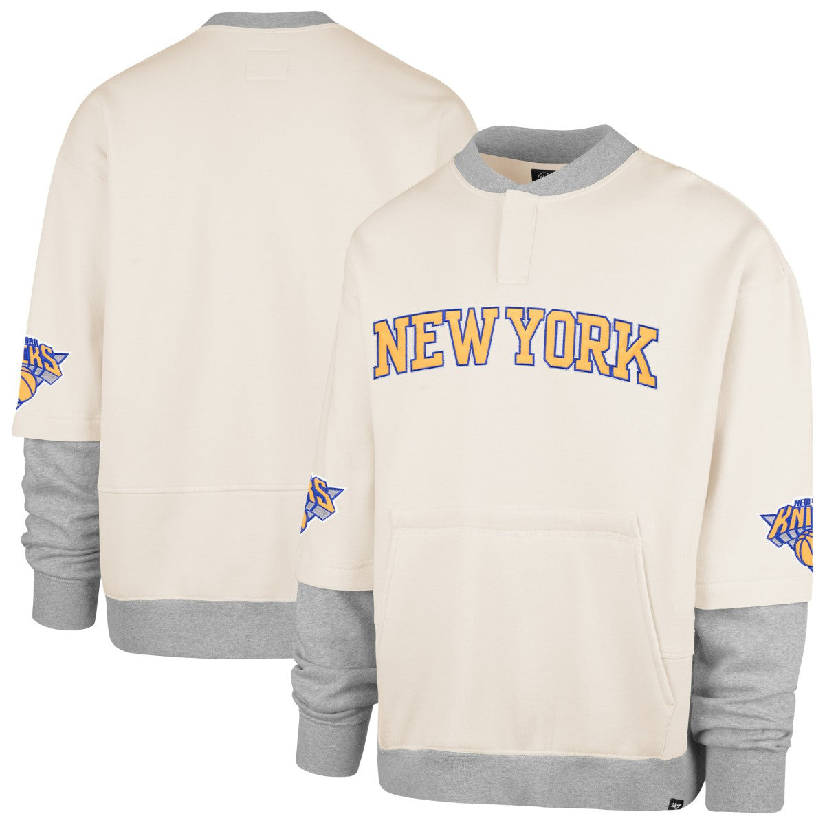 New York Knicks '47 Crossover Collection Trifecta Double Layered Fleece Sweatshirt - Cream | 47 brand outlet