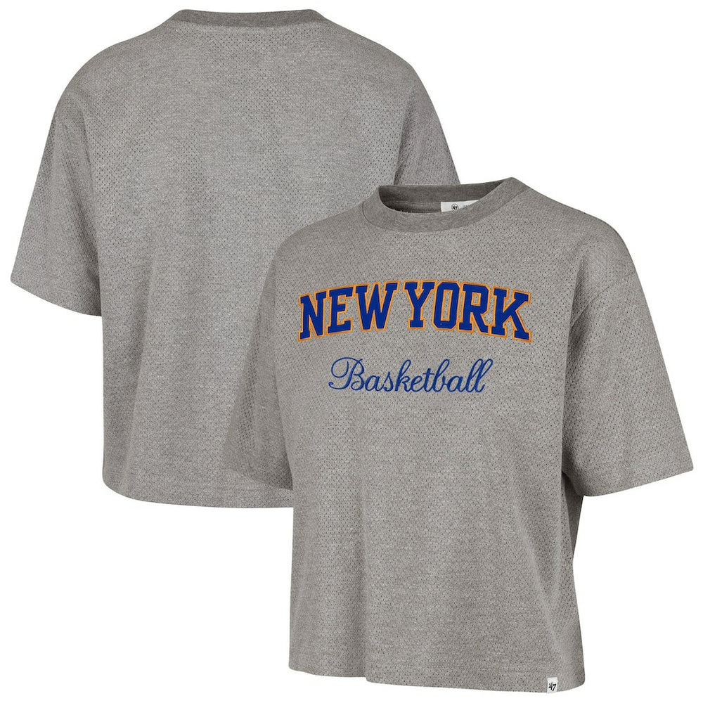 New York Knicks '47 Women's Pivot Drop Needle Cropped T-Shirt - Gray | 47 brand cheap