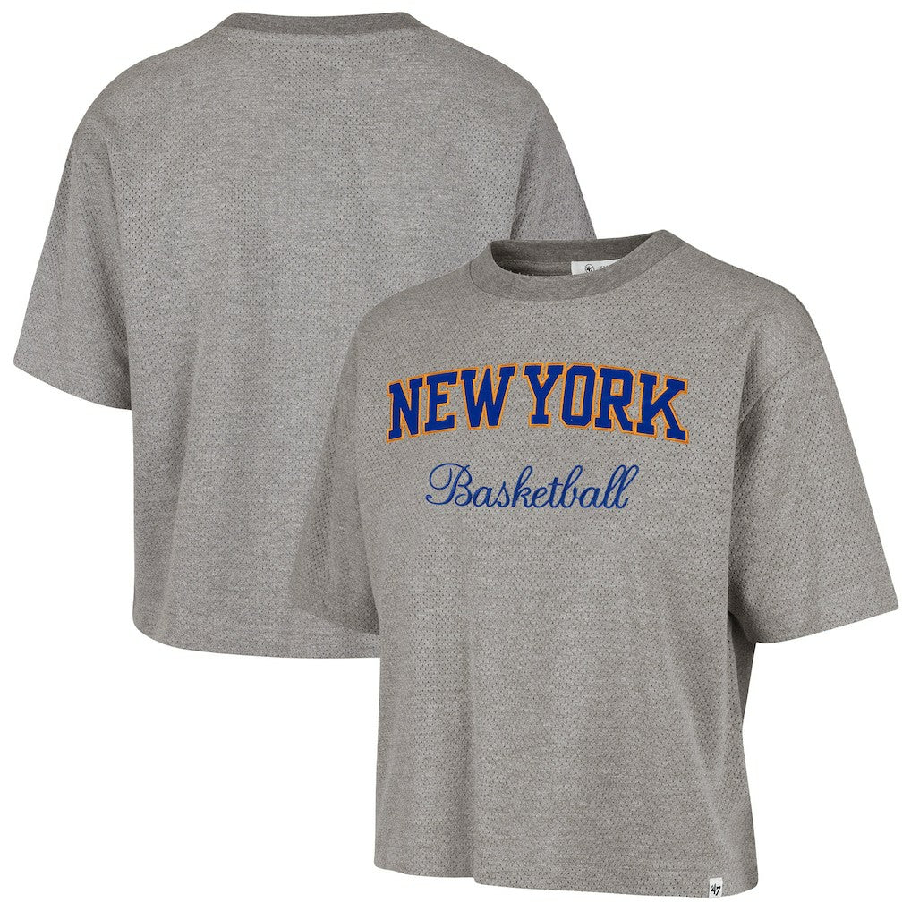 New York Knicks '47 Women's Pivot Drop Needle Cropped T-Shirt - Gray | 47 brand cheap