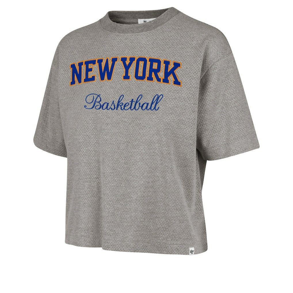 New York Knicks '47 Women's Pivot Drop Needle Cropped T-Shirt - Gray | 47 brand cheap