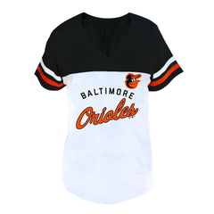 Baltimore Orioles Profile Women's Plus Size Two-Stripe V-Neck T-Shirt - White/Black
