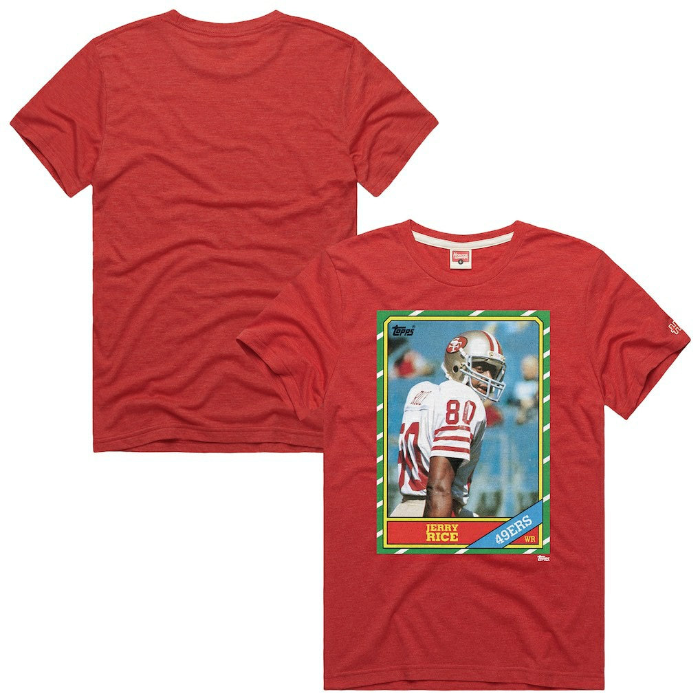 Jerry Rice San Francisco 49ers Homage Unisex NFL Topps Trading Card Tri-Blend T-Shirt - Scarlet on sale