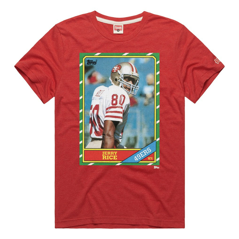 Jerry Rice San Francisco 49ers Homage Unisex NFL Topps Trading Card Tri-Blend T-Shirt - Scarlet on sale