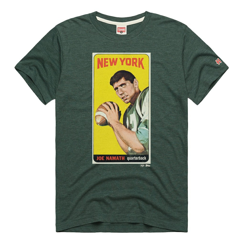 Joe Namath New York Jets Homage Unisex NFL Topps Trading Card Tri-Blend T-Shirt - Green sale