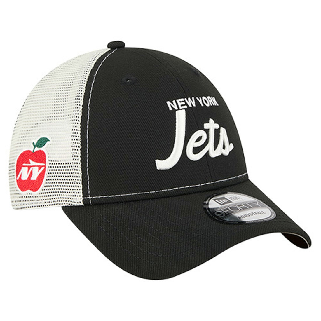 New York Jets New Era Apple Trucker 9FORTY Adjustable Hat - Black for sale