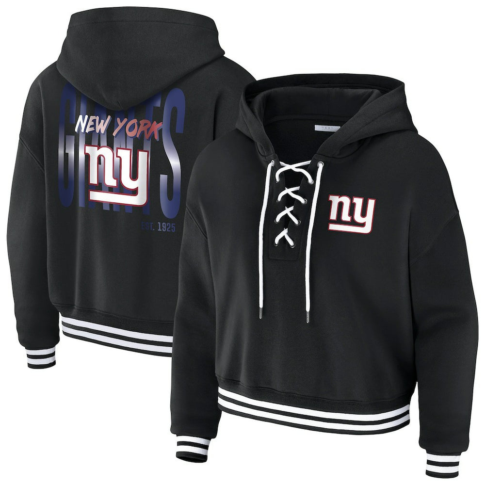 New York Giants WEAR by Erin Andrews Women's Lace-Up Fleece Hoodie - Black cheap
