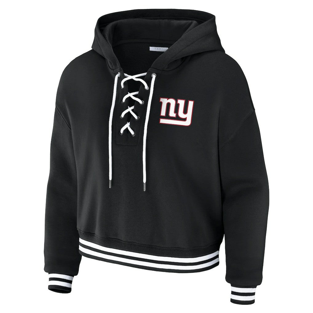 New York Giants WEAR by Erin Andrews Women's Lace-Up Fleece Hoodie - Black cheap