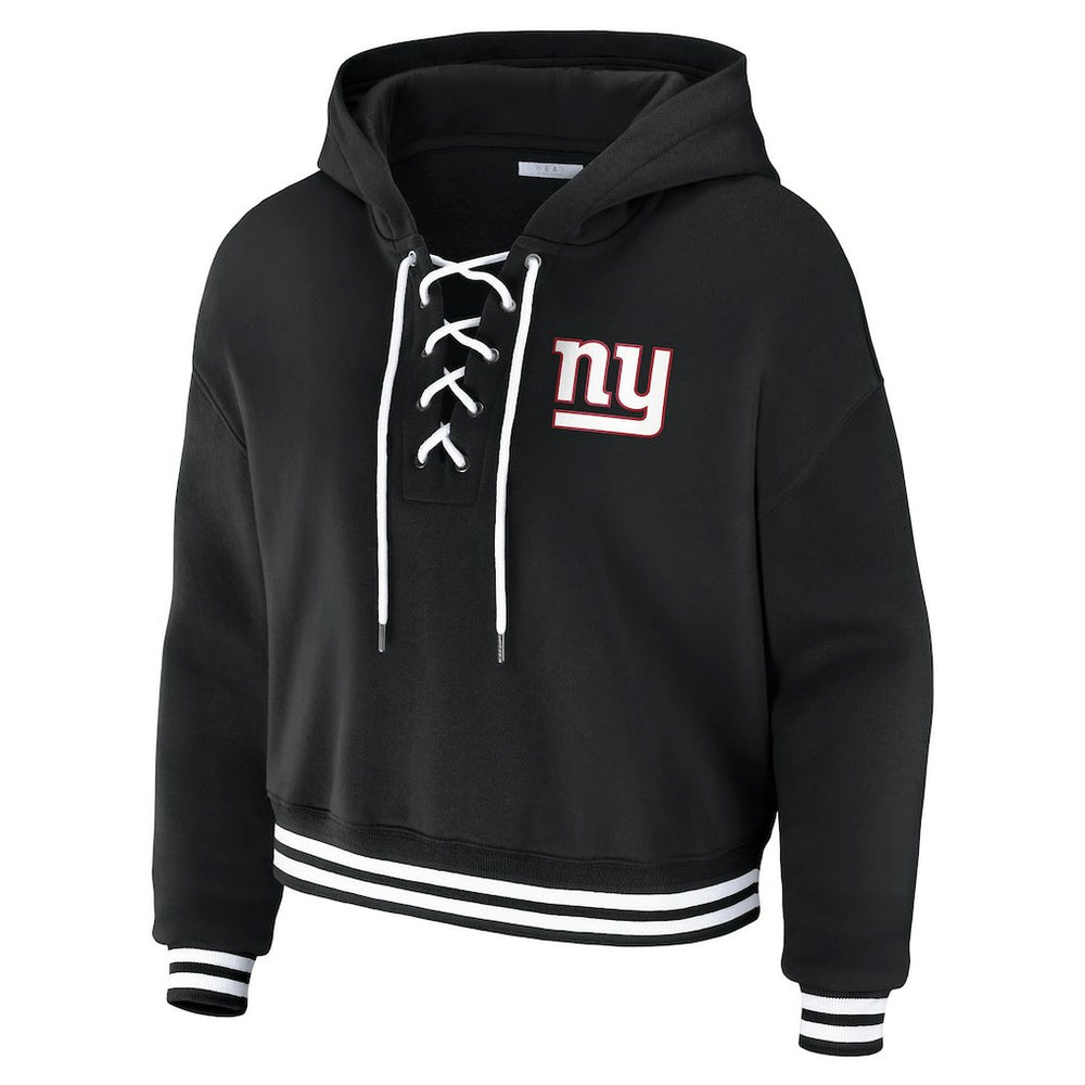 New York Giants WEAR by Erin Andrews Women's Lace-Up Fleece Hoodie - Black cheap