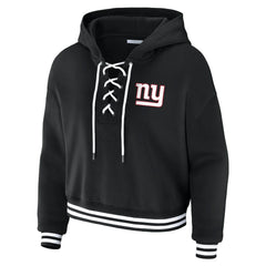 New York Giants WEAR by Erin Andrews Women's Lace-Up Fleece Hoodie - Black cheap
