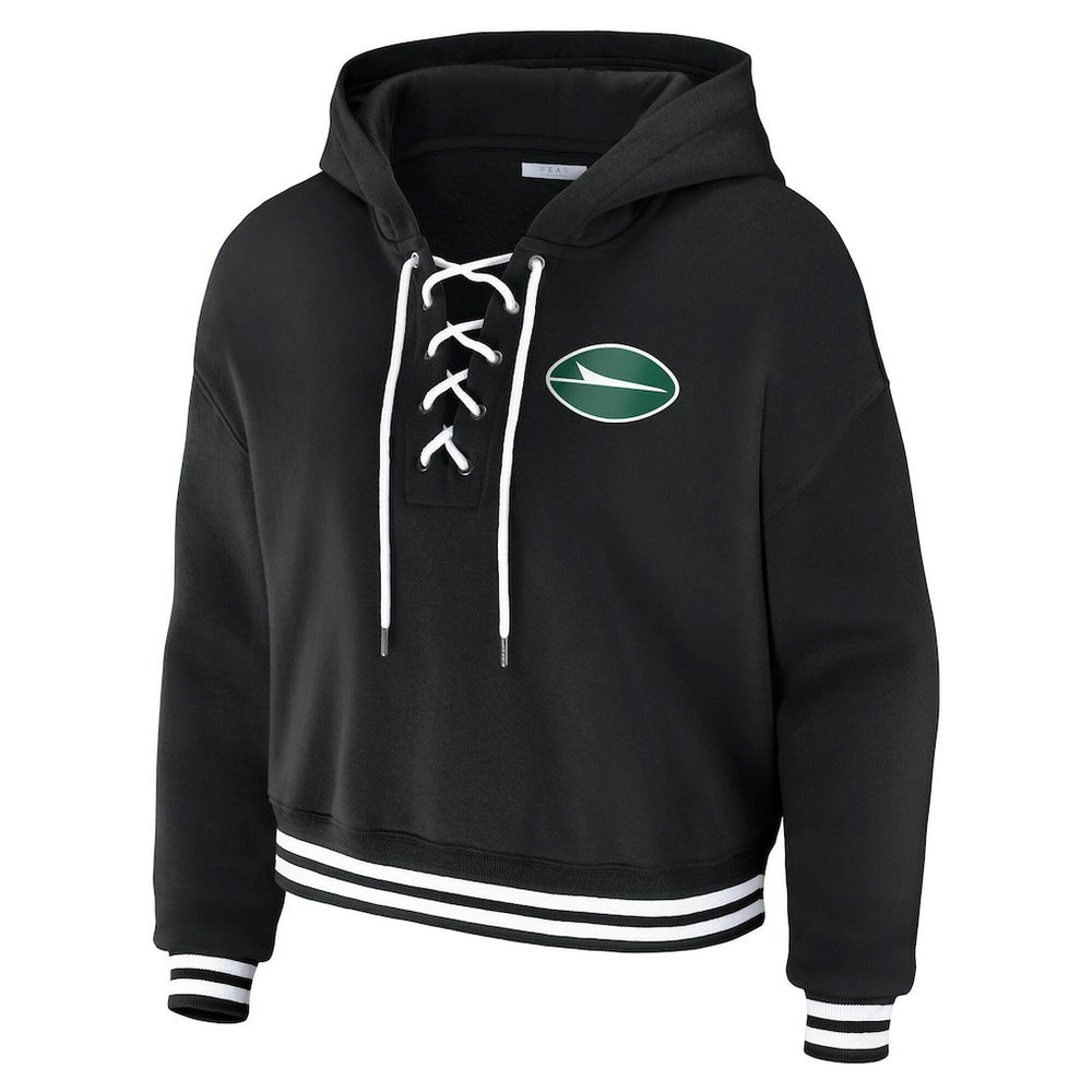 New York Jets WEAR by Erin Andrews Women's Lace-Up Fleece Hoodie - Black discount