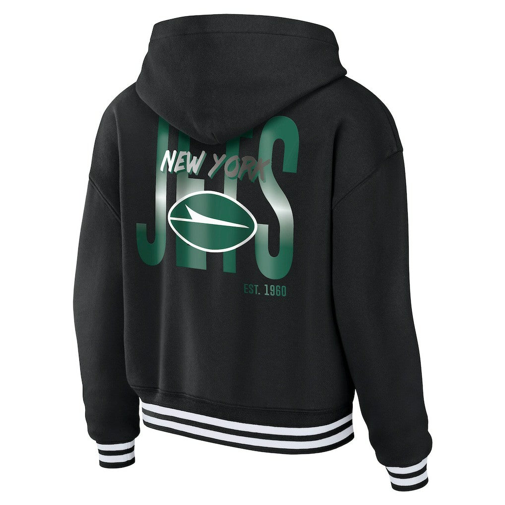New York Jets WEAR by Erin Andrews Women's Lace-Up Fleece Hoodie - Black discount