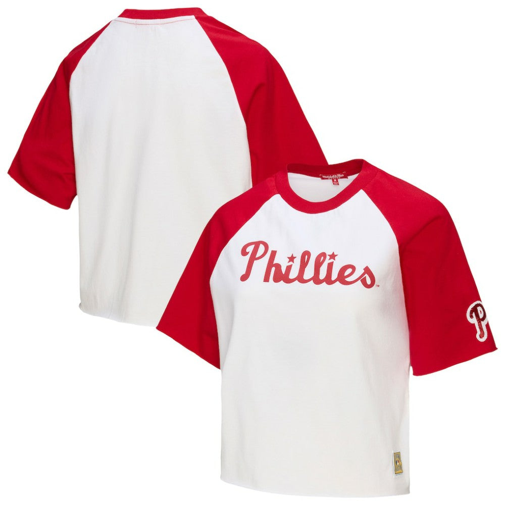 Philadelphia Phillies Women's Cropped Raglan Boxy T-Shirt - White | Mitchell & Ness