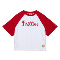 Philadelphia Phillies Women's Cropped Raglan Boxy T-Shirt - White | Mitchell & Ness
