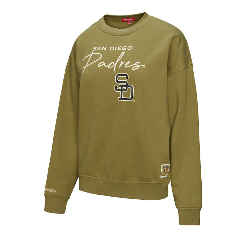 San Diego Padres Women's Oversized Crewneck Sweatshirt - Olive | Mitchell & Ness