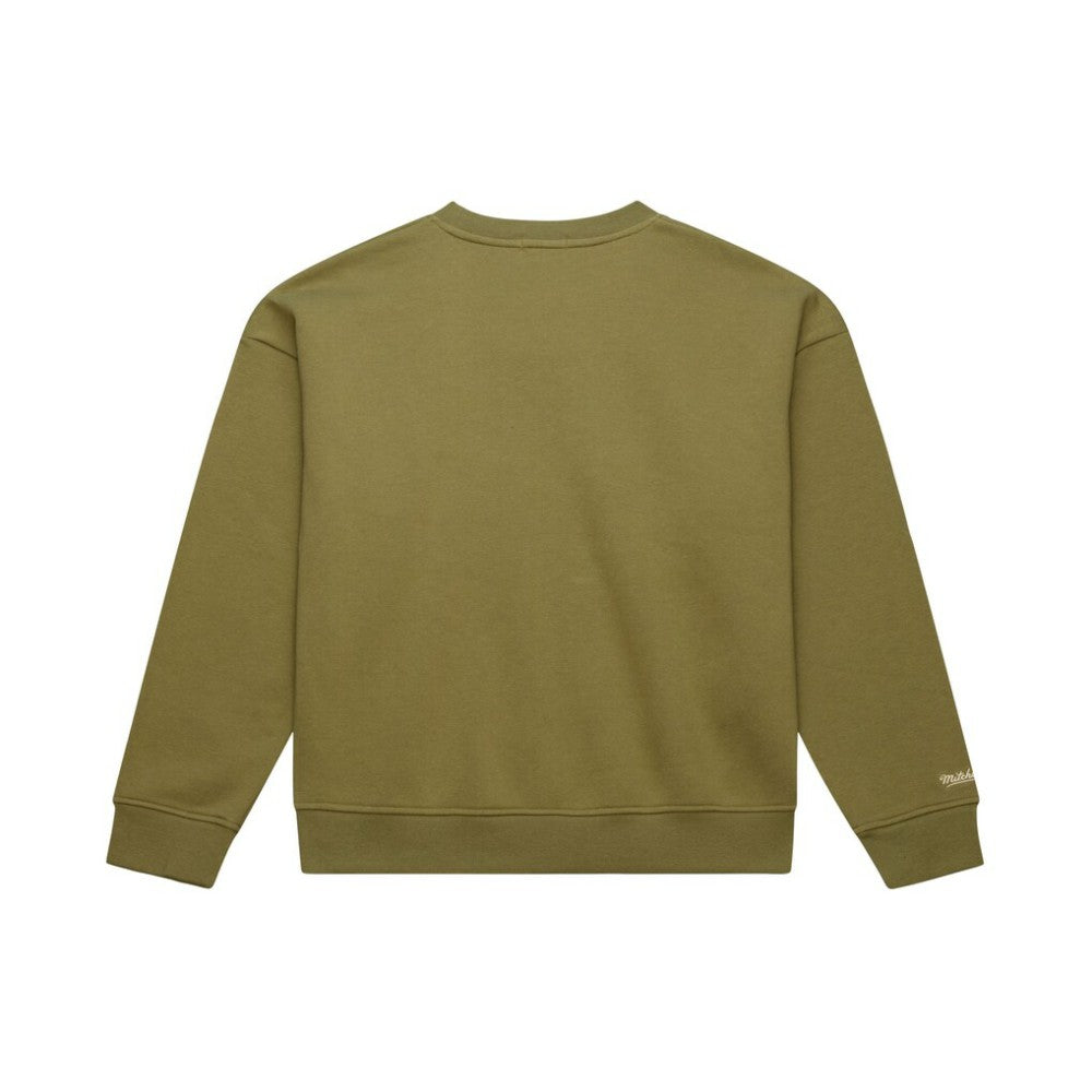 Atlanta Braves Women's Oversized Crewneck Sweatshirt - Olive | Mitchell & Ness