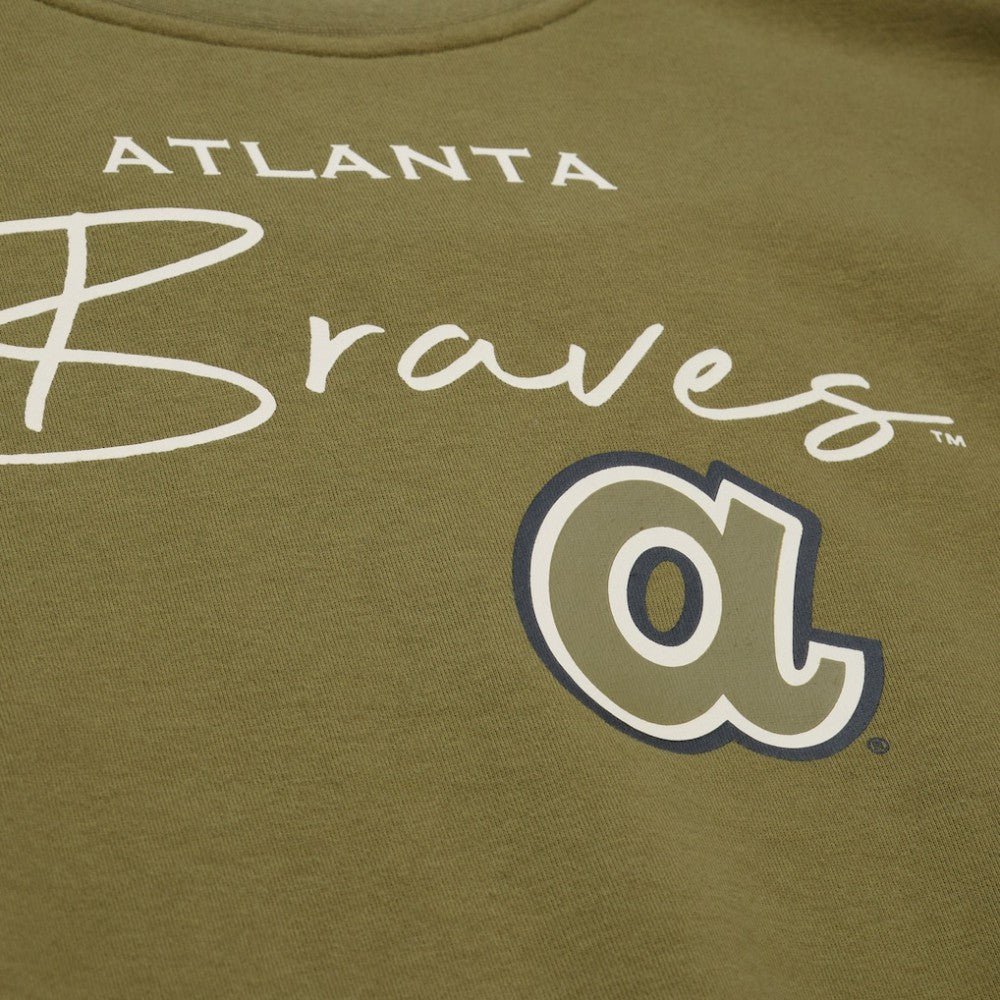 Atlanta Braves Women's Oversized Crewneck Sweatshirt - Olive | Mitchell & Ness