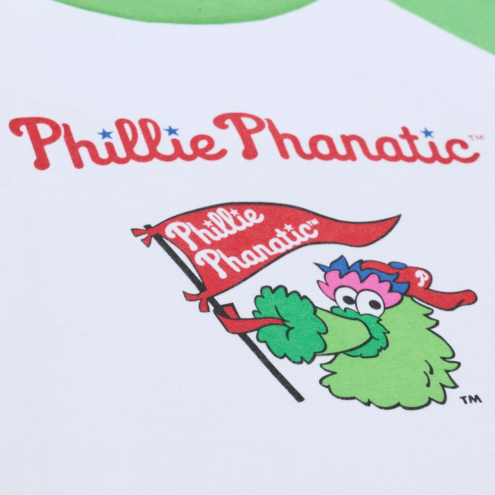 Philadelphia Phillies Women's Cropped Raglan Mascot Boxy T-Shirt - White | Mitchell & Ness