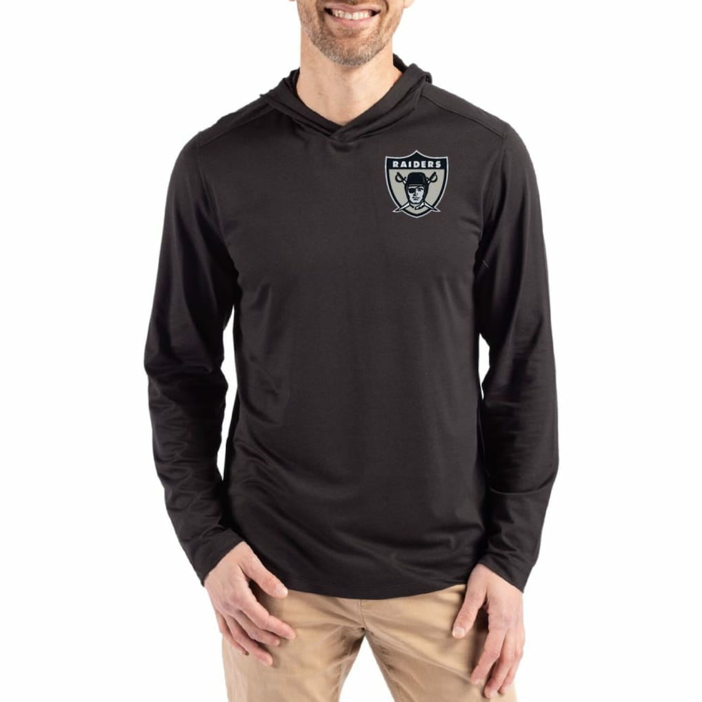 Las Vegas Raiders Cutter & Buck Coastline Epic Comfort Eco Recycled Long Sleeve Hoodie T-Shirt - Black outlet
