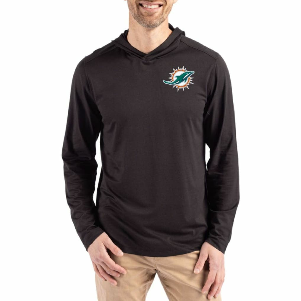 Miami Dolphins Cutter & Buck Coastline Epic Comfort Eco Recycled Long Sleeve Hoodie T-Shirt - Black for sale