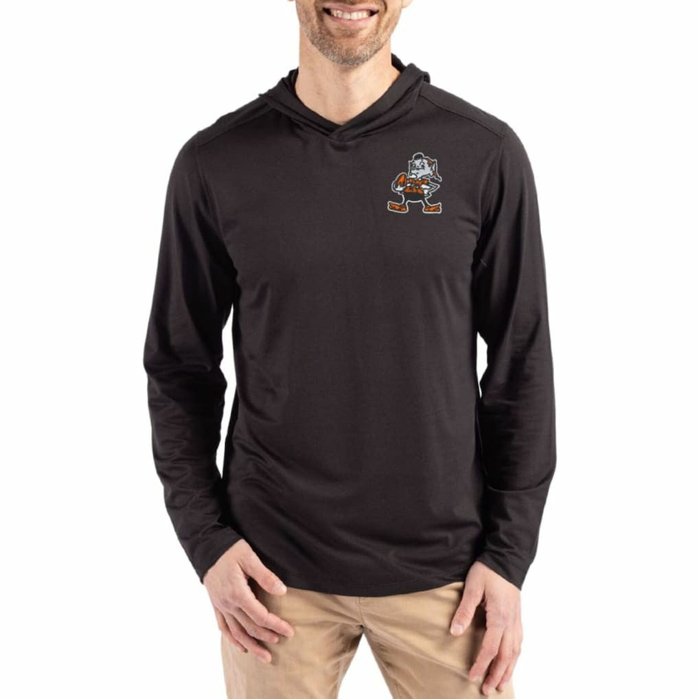 Cleveland Browns Cutter & Buck Coastline Epic Comfort Eco Recycled Long Sleeve Hoodie T-Shirt - Black online