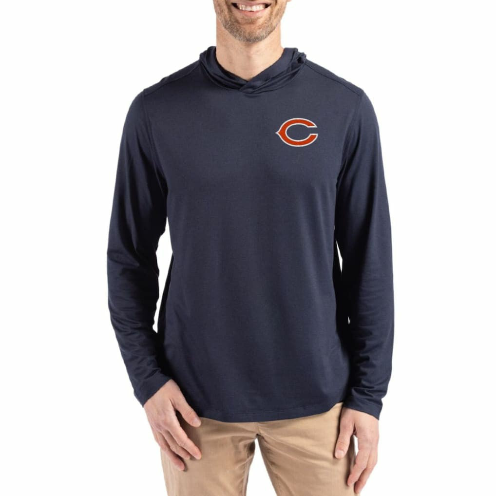 Chicago Bears Cutter & Buck Coastline Epic Comfort Eco Recycled Long Sleeve Hoodie T-Shirt - Navy for sale