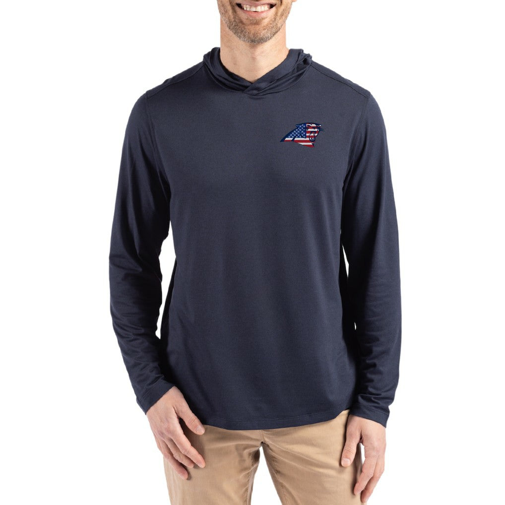Carolina Panthers Cutter & Buck Americana Coastline Epic Comfort Eco Recycled Long Sleeve Hoodie T-Shirt - Navy sale