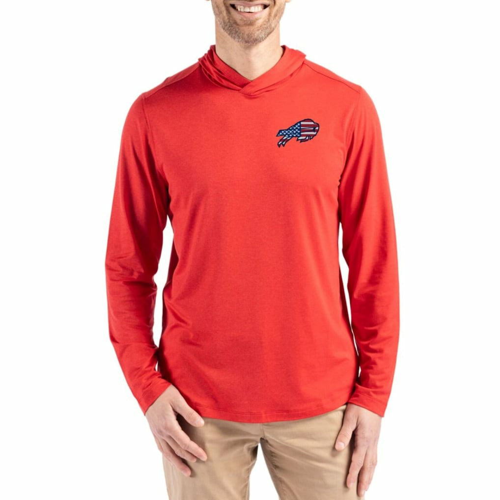 Buffalo Bills Cutter & Buck Americana Coastline Epic Comfort Eco Recycled Long Sleeve Hoodie T-Shirt - Red online