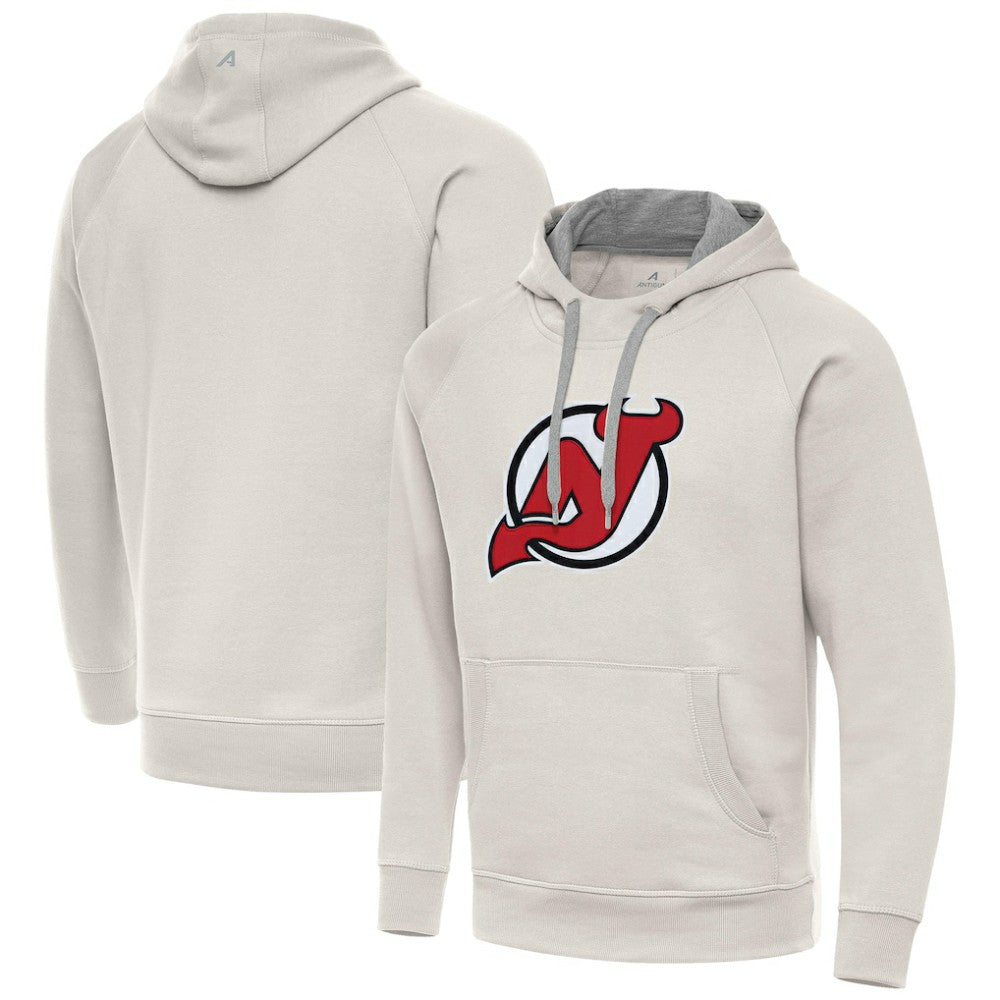 New Jersey Devils Antigua Big Logo Victory Pullover Hoodie Cream