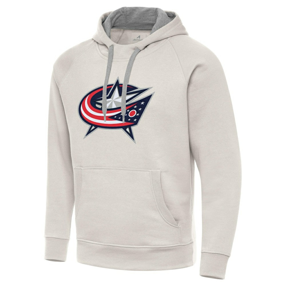 Columbus Blue Jackets Antigua Big Logo Victory Pullover Hoodie Cream