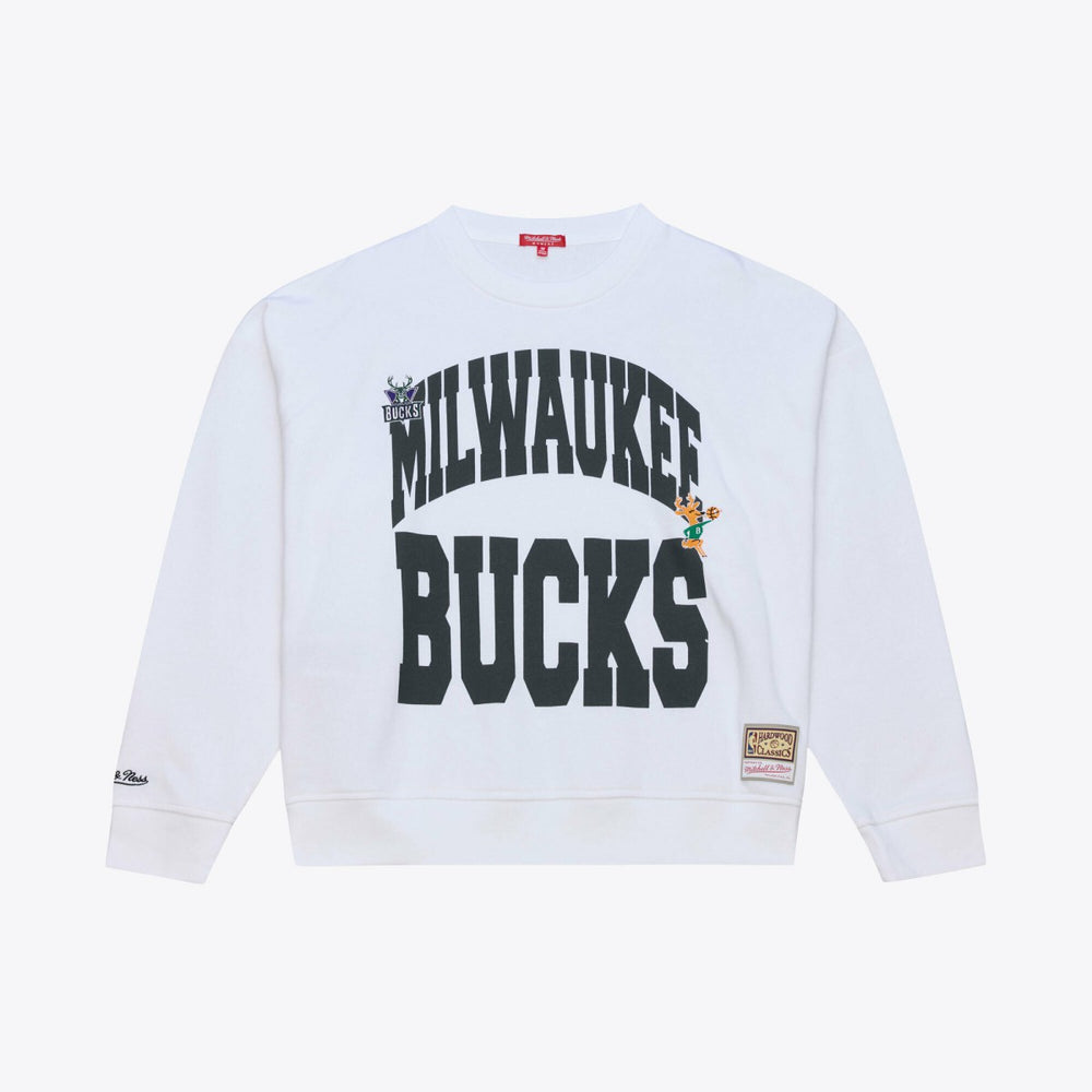 Milwaukee Bucks Women's Lightweight Block Letter Sweatshirt - White | Mitchell & Ness online