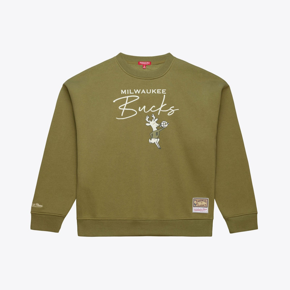 Milwaukee Bucks Women's Lightweight Script Sweatshirt - Olive | Mitchell & Ness sale