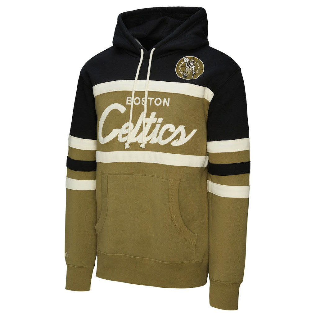 Boston Celtics Double Clutch Head Coach Hoodie - Olive | Mitchell & Ness online