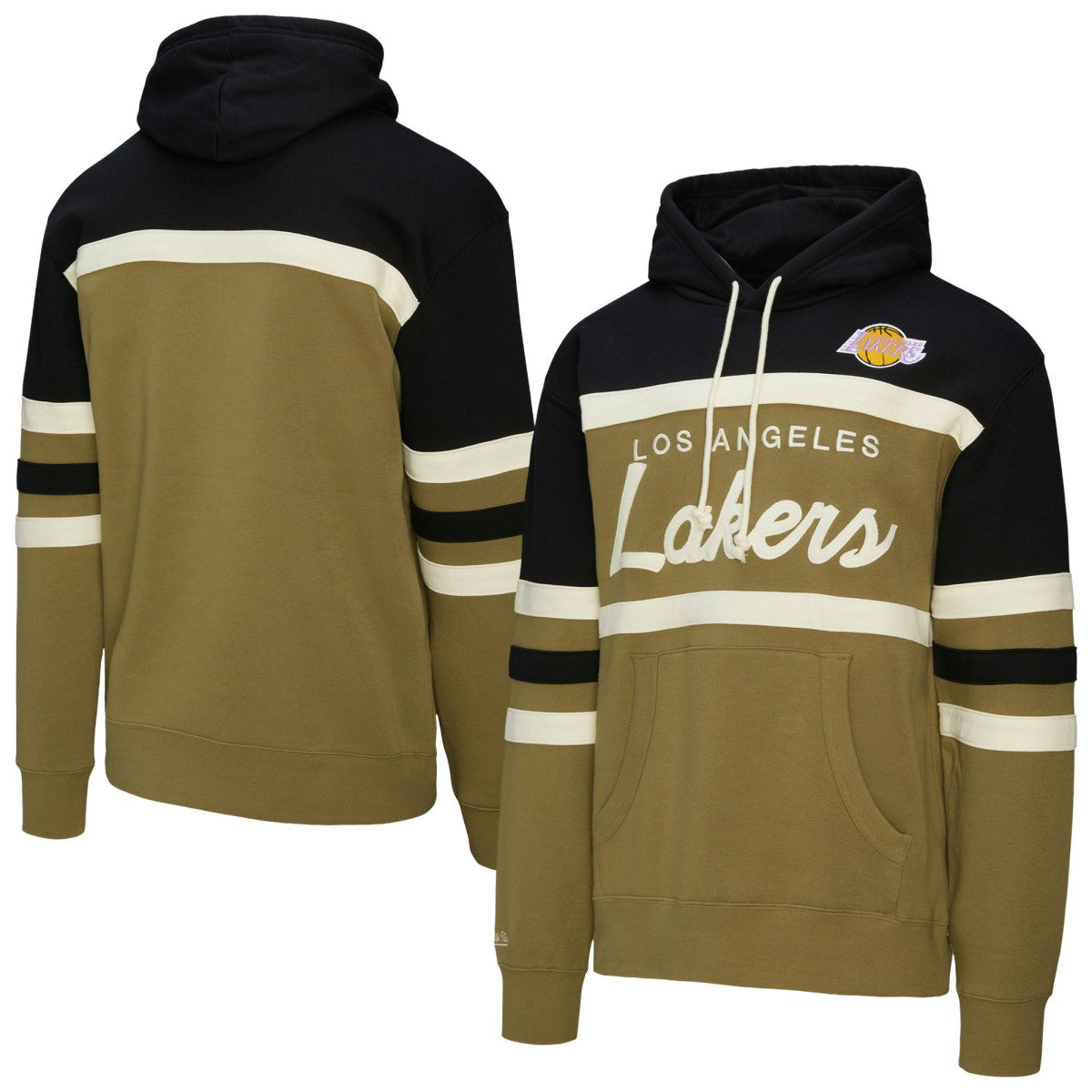 Los Angeles Lakers Double Clutch Head Coach Hoodie - Olive/Black | Mitchell & Ness sale