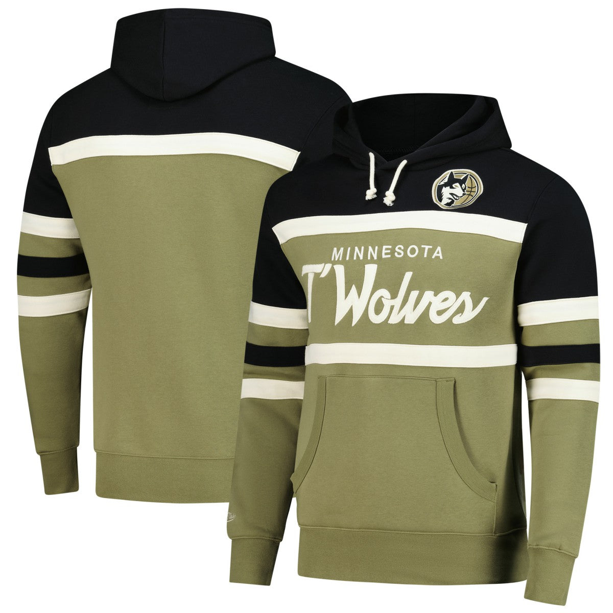 Minnesota Timberwolves Double Clutch Head Coach Hoodie - Olive/Black | Mitchell & Ness shop