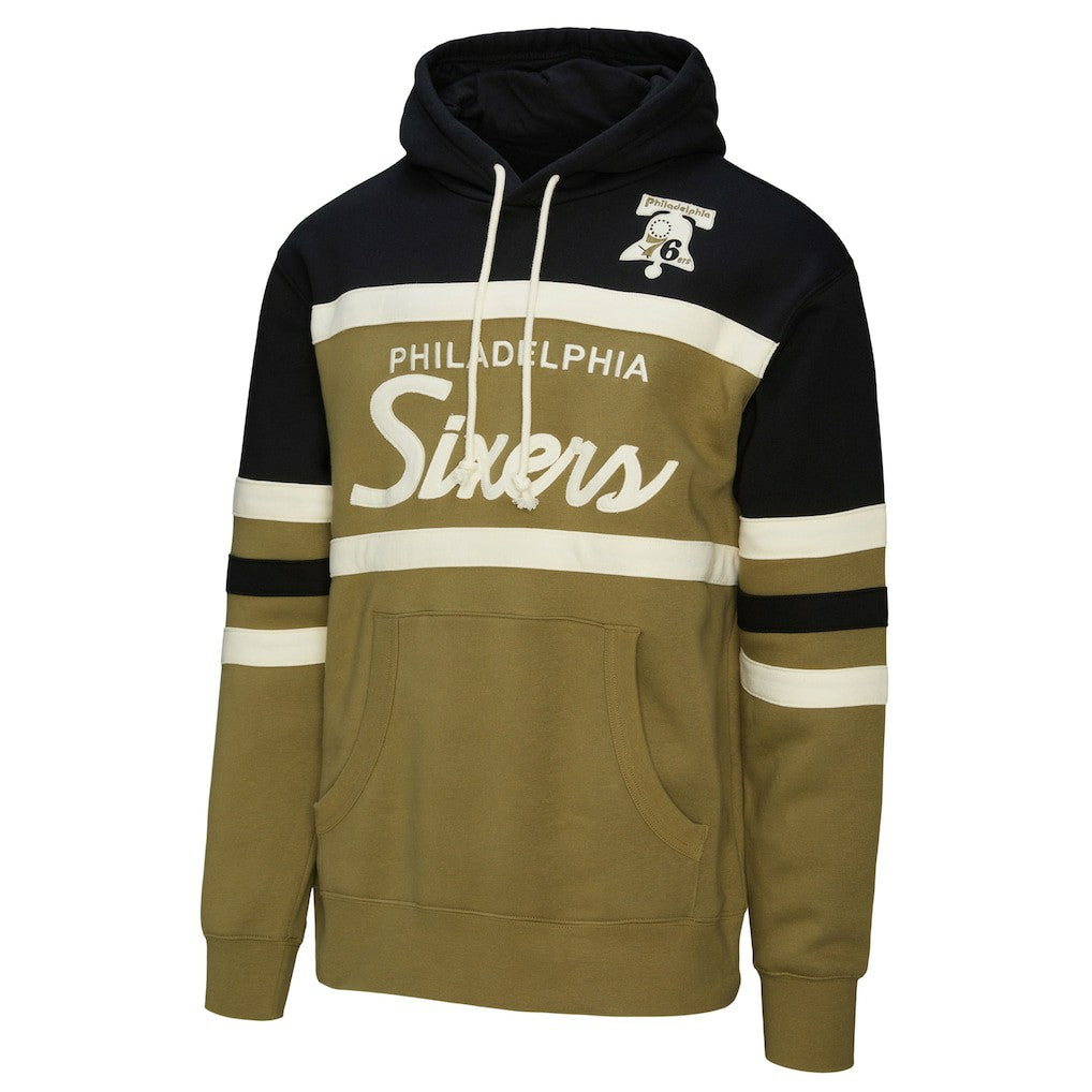 Philadelphia 76ers Double Clutch Head Coach Hoodie - Olive | Mitchell & Ness on sale