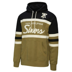 Philadelphia 76ers Double Clutch Head Coach Hoodie - Olive | Mitchell & Ness on sale